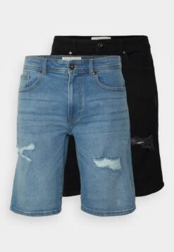 Pier One Unisex 2 Pack - Denim Shorts - Blue/Black Denim -Pier One Vogue 07a2a099e2d644ab8c70e05709f387ae