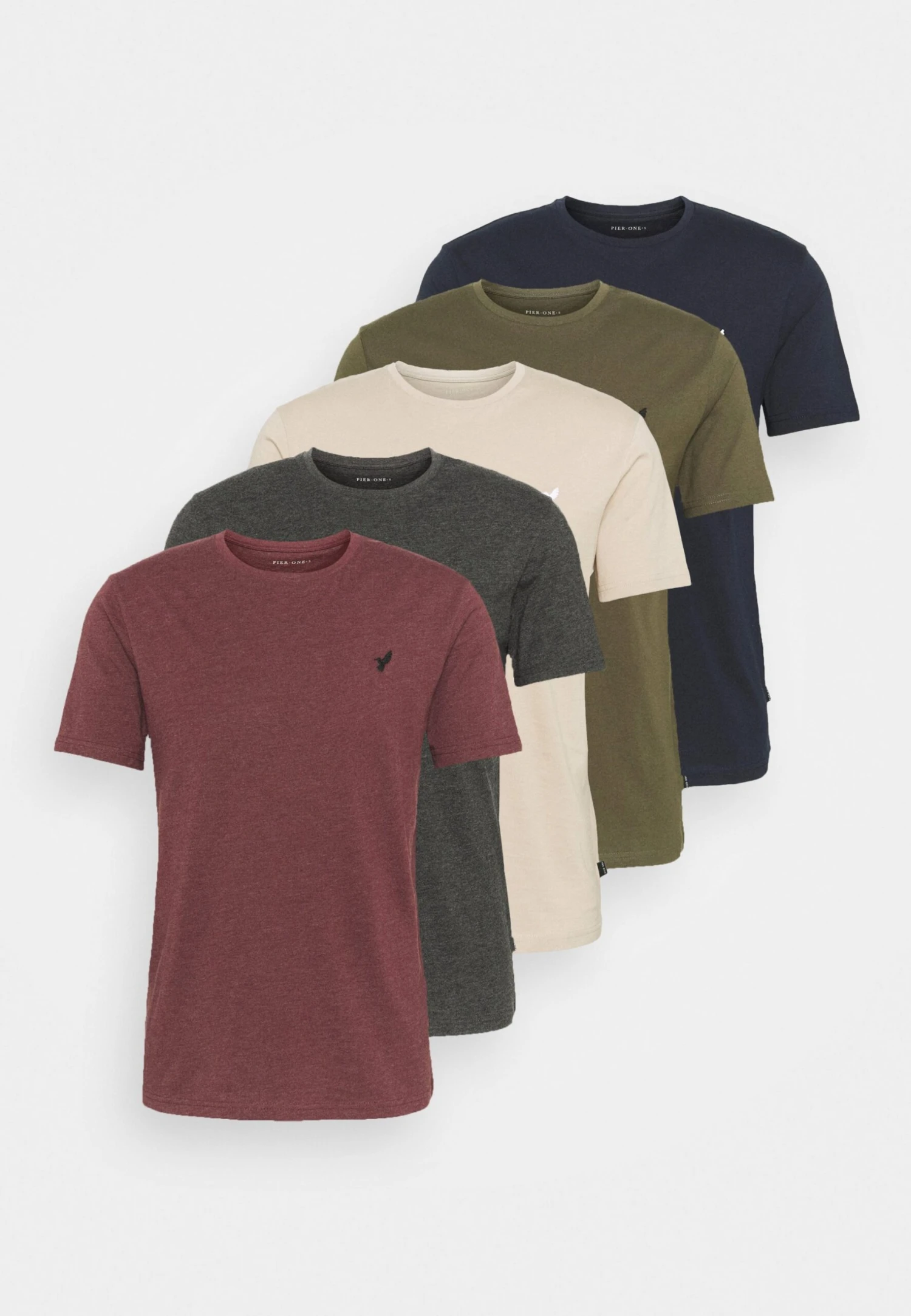 Pier One 5 Pack - Basic T-Shirt - Dark Grey/Dark Blue/Olive 9 Pier One 5 Pack - Basic T-Shirt - Dark Grey/Dark Blue/Olive - Image 7