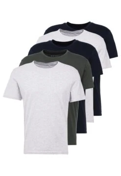 Pier One 5 Pack - Basic T-Shirt - Dark Blue/Grey/Khaki -Pier One Vogue 325cf046ffc64432affa66ab60fd39f6
