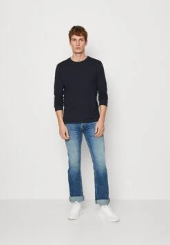 Pier One Long Sleeved Top - Red/Dark Blue/Mottled Light Grey