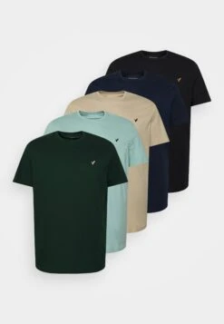 Pier One 5 Pack - Basic T-Shirt - Dark Green/Beige/Light Blue -Pier One Vogue 7af36362bd71478faf64c035d446b9b1